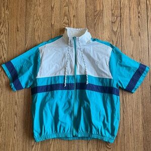 Vintage Sea Island Activewear Short Sleeve Full Zip Drawstring Windbreaker